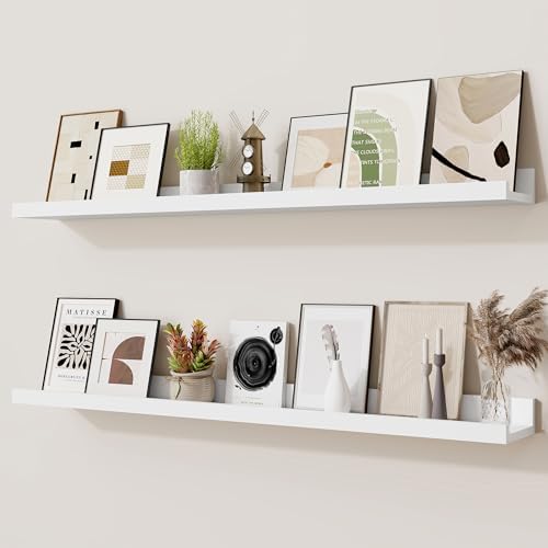 Heimlove Picture Ledge Shelf,36 inch Long Floating Shelves for Wall Set of 2,White Picture Shelf with Lip for Wall Decor