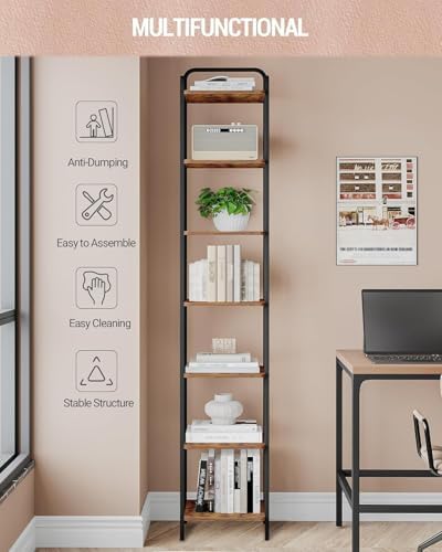 Hzuaneri Bookcase Bookshelf, Narrow Book Shelf, Industrial Corner Shelf