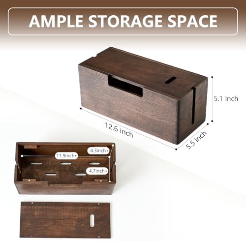 Oak Wood Cable Management Box - Large Cord Hider & Organizer with Magnetic Lid for Desk & Floor Cables in Home Office, L