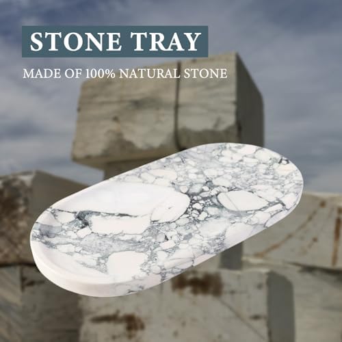Koville Natural Marble Tray for Bathroom Countertop, Marble Vanity Trays for Perfume, Cosmetics, Jewelry, Decorative Tra