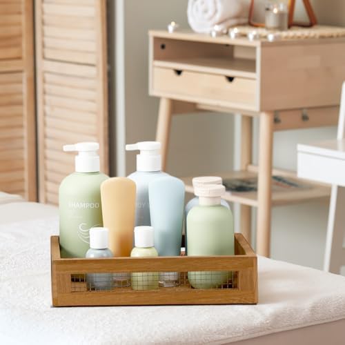 FillTouch 4 Pcs Wooden Nesting Countertop Baskets, Dark Brown, Small