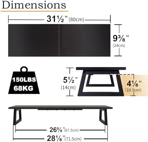 TEAMIX 31.5 inch Dual Monitor Stand Riser, TV Riser, Black Desk Organizer