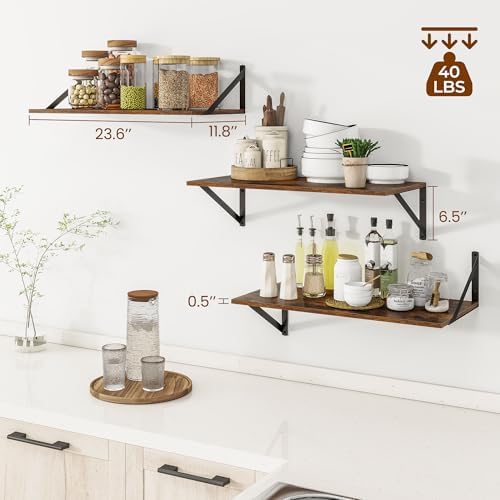 Heimlove 24W x 12D Deep Floating Shelves Set of 3 Rustic Brown