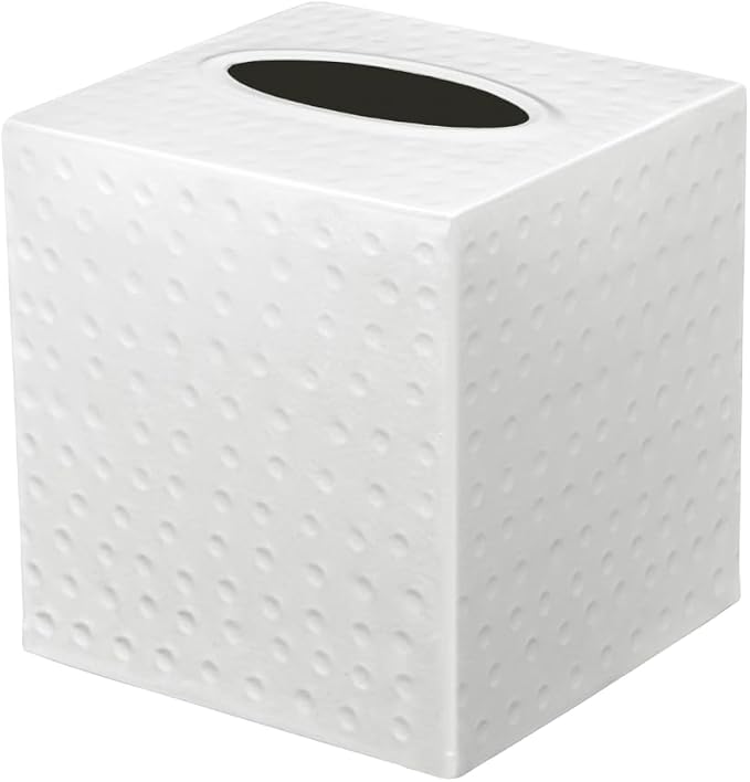 Monarch Abode Tissue Box Cover Square – Hand Hammered White Metal Tissue Holder Box for Bathroom Accessory, Aesthetic Decorative Facial Napkin Cube for Modern Home Decor