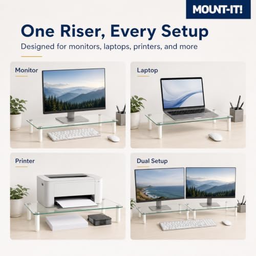 Mount-It! Glass Desktop Monitor Stand Riser, 22", 44 lbs