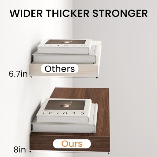 55" Floating Shelves for Wall, Set of 2, 8" Deep, 1.5" Thick, Walnut Finish