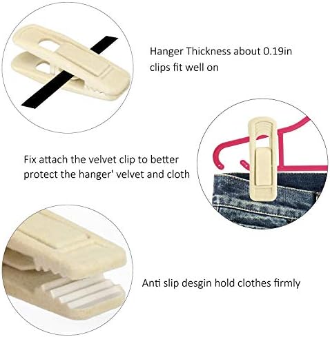 Tinfol Beige Velvet Hanger Clips 50Pack, Pants Velvet Clips, Large Opening Clip Clothes Pin, Strong Finger Flocked Clip Perfect for Slim-line Clothes Hangers
