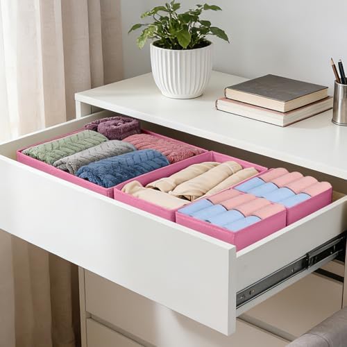 Drawer Organizer Clothes, 16 Pack Dresser Organizer Bins, Foldable Closet Organizers and Storage Fabric Dresser Bins, Shallow Drawer Dividers for Clothing, Underwears, Socks, Tie