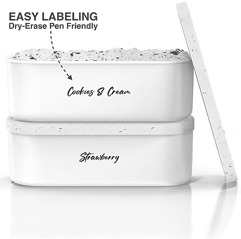 BALCI Ice Cream Containers 2 Quart Set of 2 - White With Sprinkles