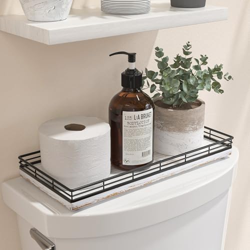 Bathroom Toilet Tank Tray, 13" Wood Toilet Paper Storage Basket Tray Back of Toilet Basket Organizer,Vanity Tray for Per