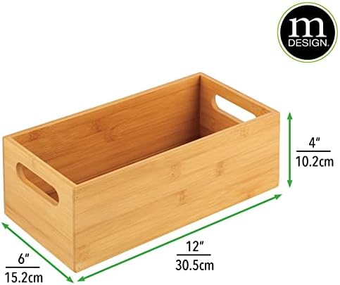 mDesign Bamboo Storage Bin Container, Drawer Organizer Crate Boxes with Handles for Kitchen Pantry Cabinet, Shelves, or 