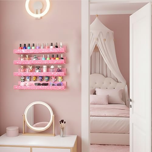 4 Pack Nail Polish Wall Rack, Pink Rhinestone Acrylic Organizer