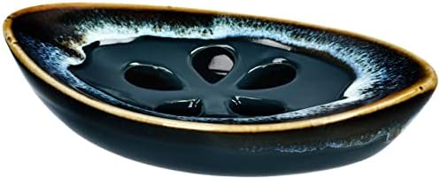 Ceramic Soap Dish with Self Draining Tray for Bar Soap, Bathroom, Kitchen (Green No.5)