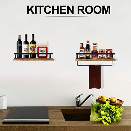 Hasitpro Bathroom Floating Shelves Rustic Wood Wall Mounted Storage Shelves for Kitchen Living Room,Sets of 2,Brown