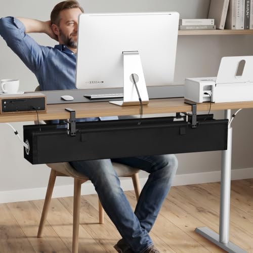 KEEGH Under Desk Cable Management Tray 36", No Drill Cord Organizer, Black