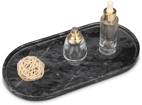 Oval Marble Bathroom Vanity Tray, Dark Grey, 12" x 6" x 0.8"