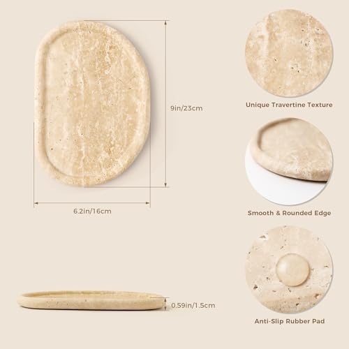 Natural Travertine Tray, Special-Shaped Jewelry Tray, Marble Ring Dish for BathroomCountertop, Nightstand,Dressing Table