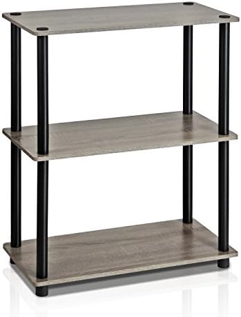 Furinno Turn-N-Tube Toolless Assembly Storage Shelves, 3-Tier Grey Book Shelf, Open Storage Bookshelf, for Organization 