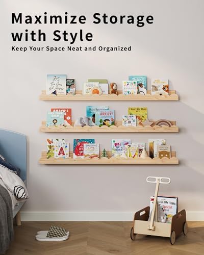 G&W Gruwald Nursery Book Shelves, Set of 3, Nursery Decor for Baby and Toddler, Scalloped Shelves, Book Shelf for Kids R
