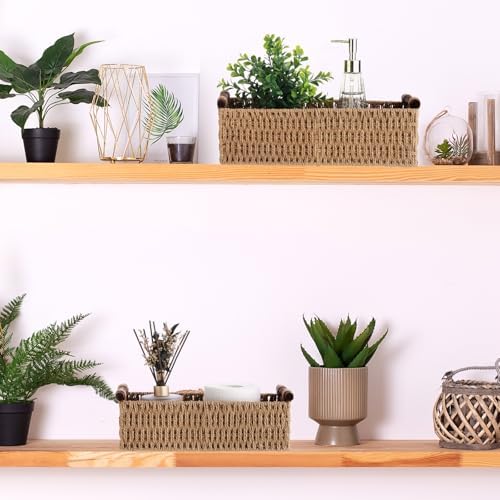 Boao 3 Pcs Boho Storage Wicker Baskets Handmade Woven Decorative Paper Rope Baskets for Organizing with Handle Counterto