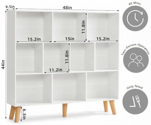 YAHARBO 10 Cube White Bookshelf,3 Tier Book Shelf with Legs,Modern Minimalist Bookcase,Open Book Shelves Storage Organiz