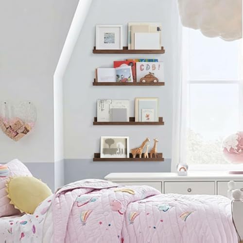 Walnut Brown 24 in Floating Shelves with Lip, Picture Ledge Shelf for Wall