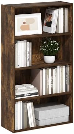 Furinno PASIR Book Shelf, 4-Tier Bookshelf, Bookcase with Open Shelf, 9.4 x 23.6 x 41.7, for Living Room, Bedroom, Home 