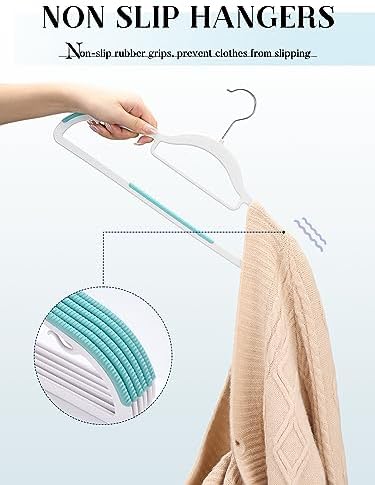 HOUSE DAY Slim Plastic Hangers 50 Pack, Non Slip Blue Clothes Hangers