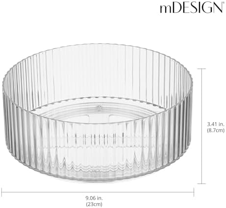 mDesign Fluted Lazy Susan Turntable Plastic Spinner for Kitchen and Bathroom Cabinet, Cupboard, Countertop Organizing, R