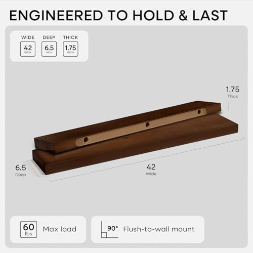 Homeforia 42 Inch Floating Shelves, High-End Solid Pine Wood, Set of 2