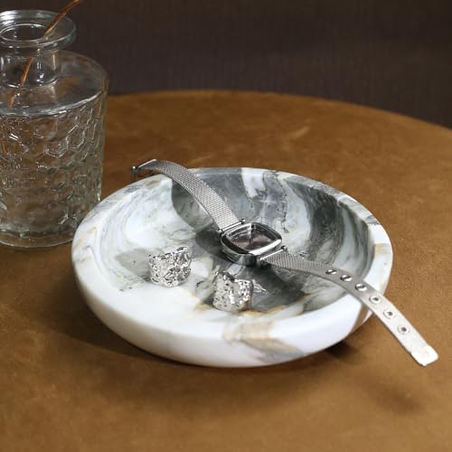 DUANYAN 5.5" Marble Jewelry Tray for Vanity, Small Marble Trinket Dish Tray