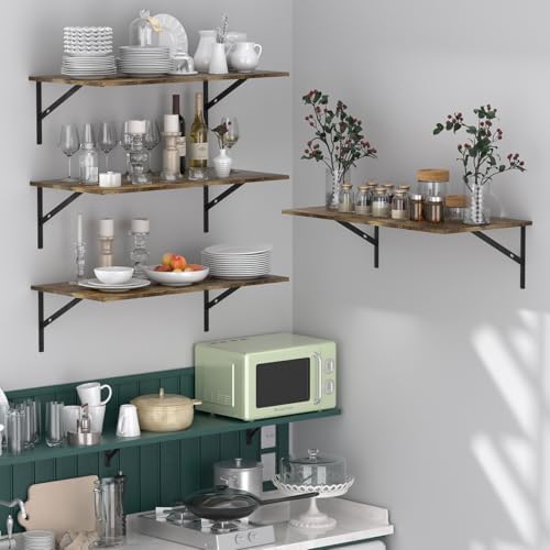 Deep Floating Shelves for Wall Set of 3, 24W x 12 Inch Deep Floating Shelves, Wide Floating Wall Mounted Shelves for Liv