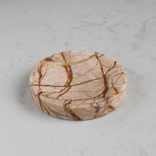 Natural Pink Marble Soap Dish, Round Small Jewelry Dish, Sponge Holder for Bathroom, Kitchen