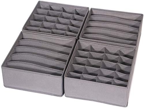 DIOMMELL 4 Pack Foldable Cloth Storage Box Closet Dresser Drawer Organizer Fabric Baskets Bins Containers Divider for Clothes Underwear Bras Socks Lingerie Clothing, M Grey 22-0000