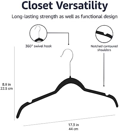 Amazon Basics Space Saving Slim Velvet Non-Slip Clothes Hangers for Closet Organization, Black, 100-Pack