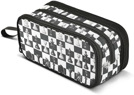 Chess Pencil Case Box Boys Girls Large Pencil Pouch Zipper Compartments Big Capacity Stationery Pen Bag Organizer Kids Teens Adults School