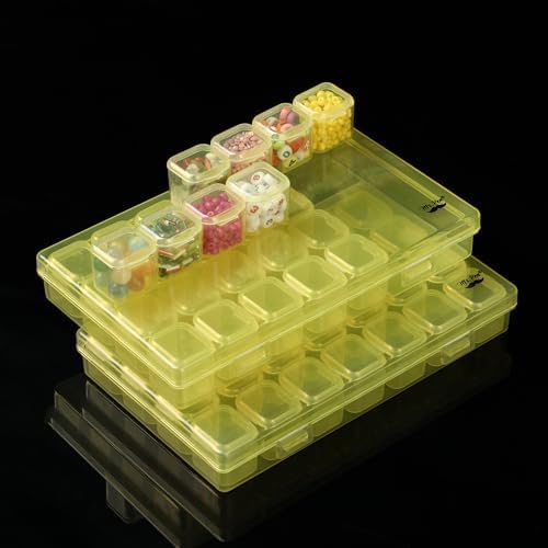 Mr. Pen- Bead Storage Containers, 28 Grids, 2 Pack, Transparent Yellow