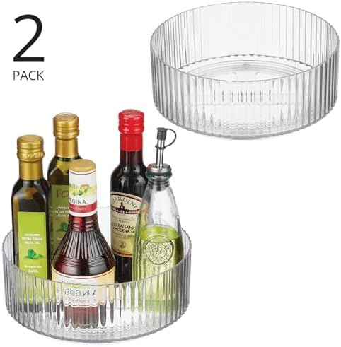 mDesign Fluted Lazy Susan Turntable Plastic Spinner for Kitchen and Bathroom Cabinet, Cupboard, Countertop Organizing, R