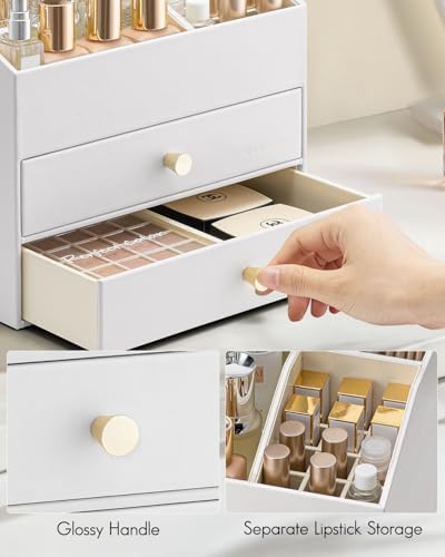 VLANDO 3-Layer Makeup Organizer with 2 Large Drawers for Vanity,White
