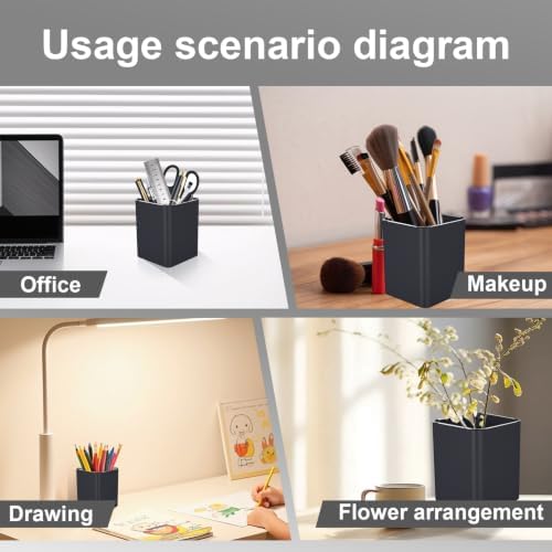 Metal Pen Holder Aluminum Square Pencil Holder Desktop Organizer Black for Office, School, Home 3.15 x 4 Inches-Black