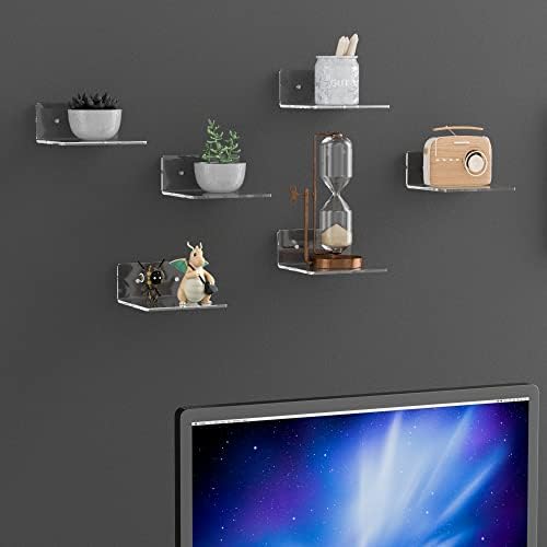 Sezanrpt 6 Inches Acrylic Small Wall Shelves 2 Pack, Floating Shelf for Wall Mounting, Acrylic Display Ledges for Funko Pop Figures, Home Décor, Living Room, Gaming Room, Plants(6 inch, Clear)