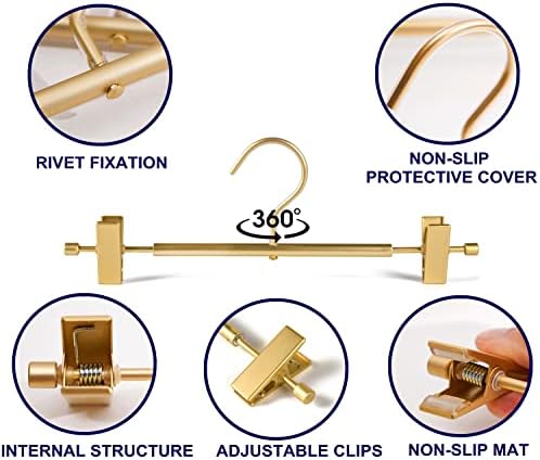 Amber Home 10 Pack Matte Gold Aluminum Pants Hangers, Metal Skirt Hangers
