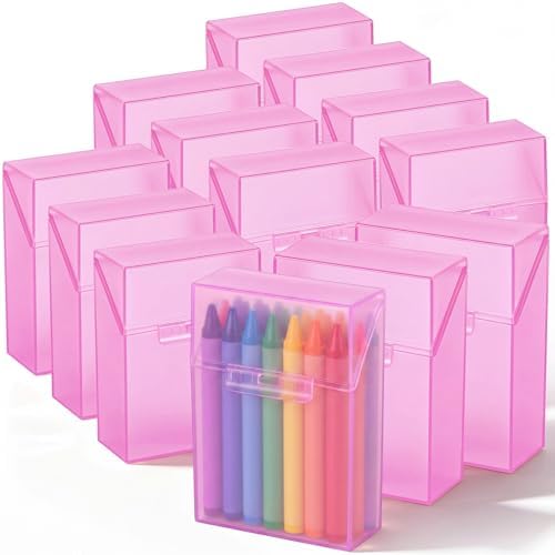 Clabby 12 Pcs Clear Plastic Crayon Boxes Hold 24 Count, Pink