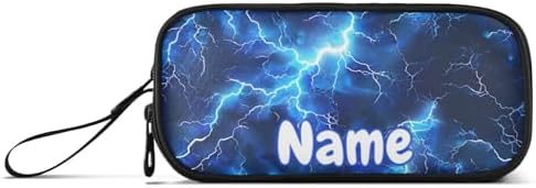 Custom Blue Electric Lightning Pencil Case Box Boys Girls Personalized Name Large Pencil Pouch Stationery Pen Bag Organizer for Kids Adults School Office