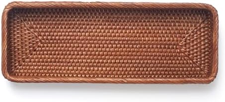 Rattan Bathroom Vanity Trays Toilet Tank Baskets Long Narrow Hand Towel Storage Basket for Storage, Decorative (Honey Br