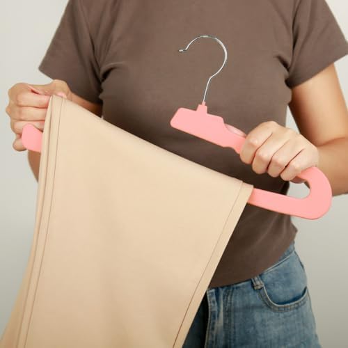 Velvet Pant Hangers Open End,16 Pack Non Slip Pink Felt Trouser Hangers