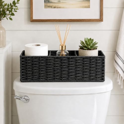 Wicker Toilet Paper Storage Basket Set of 2 for Shelves, Black