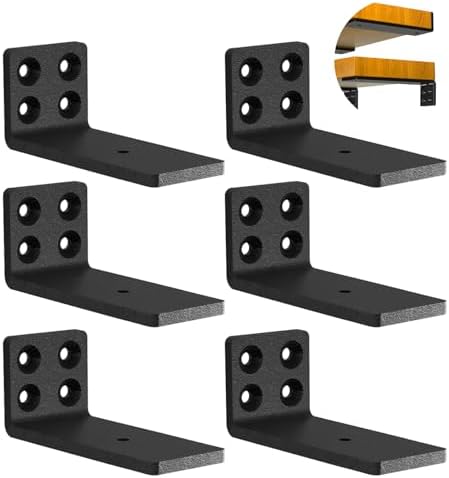Heavy Duty Hidden L Shelf Brackets 5 Inch Long Wall Mounted Shelf Bracket Metal Floating Shelves (6 Pack)