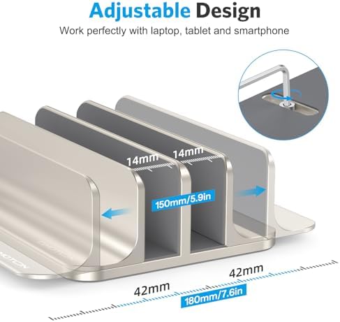OMOTON Dual Vertical Desk Laptop Stand Holder, Fits MacBook Air, Starlight
