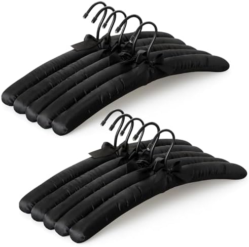 TOPIA HANGER Satin Padded Hangers for Women Clothing 17-inch 10 Pack Black